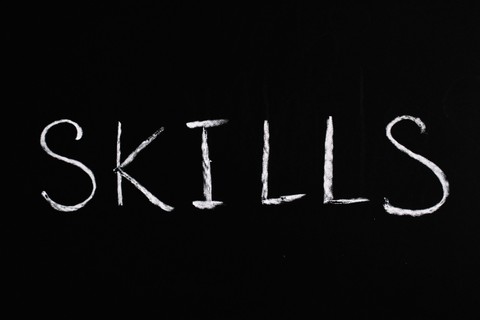 Skills written in chalk on a chalkboard.